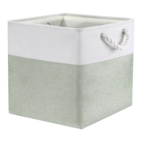 Unique Bargains Square Fabric Storage Basket Bin White/Green 13inch