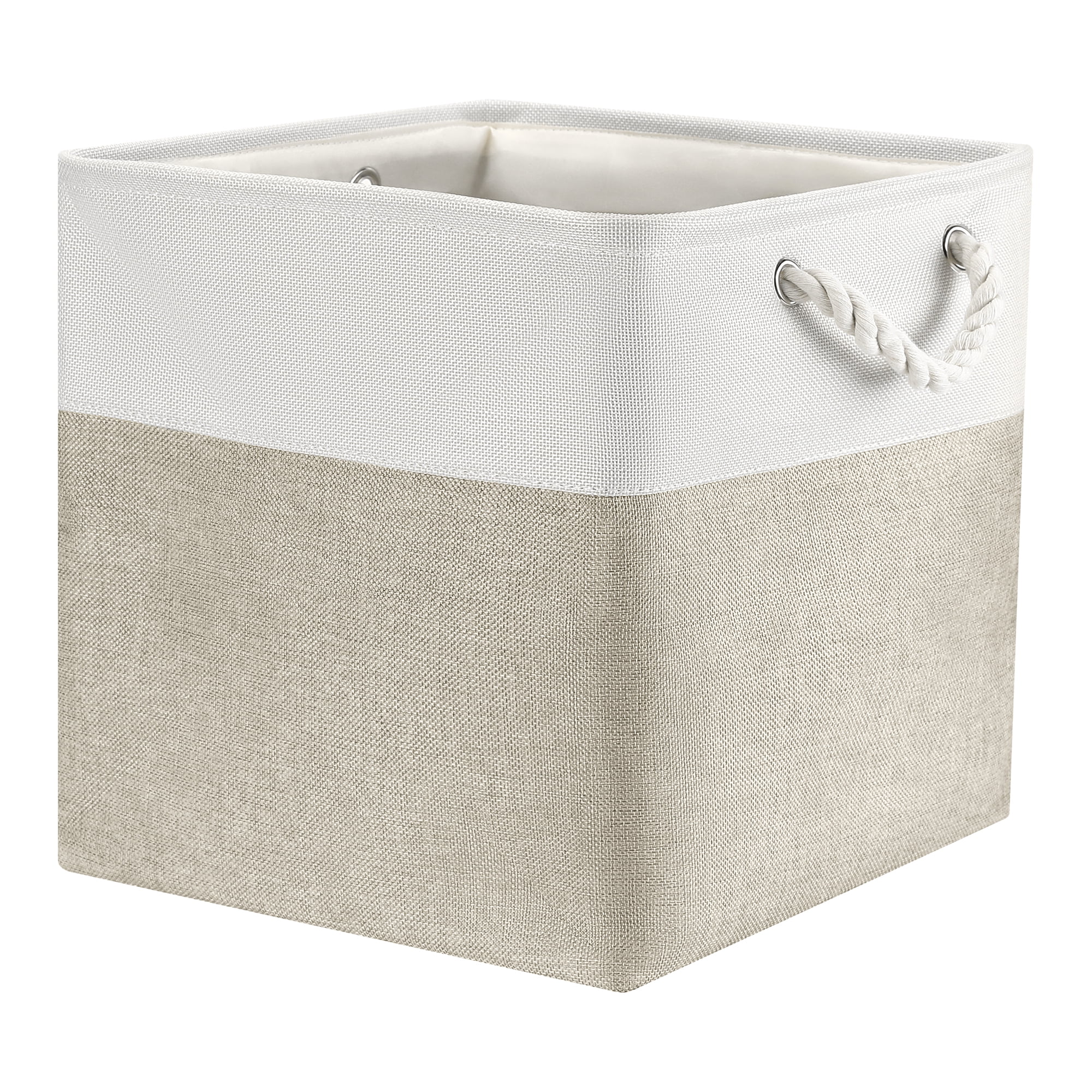 Unique Bargains Square Fabric Storage Basket Bin White/Khaki 13inch