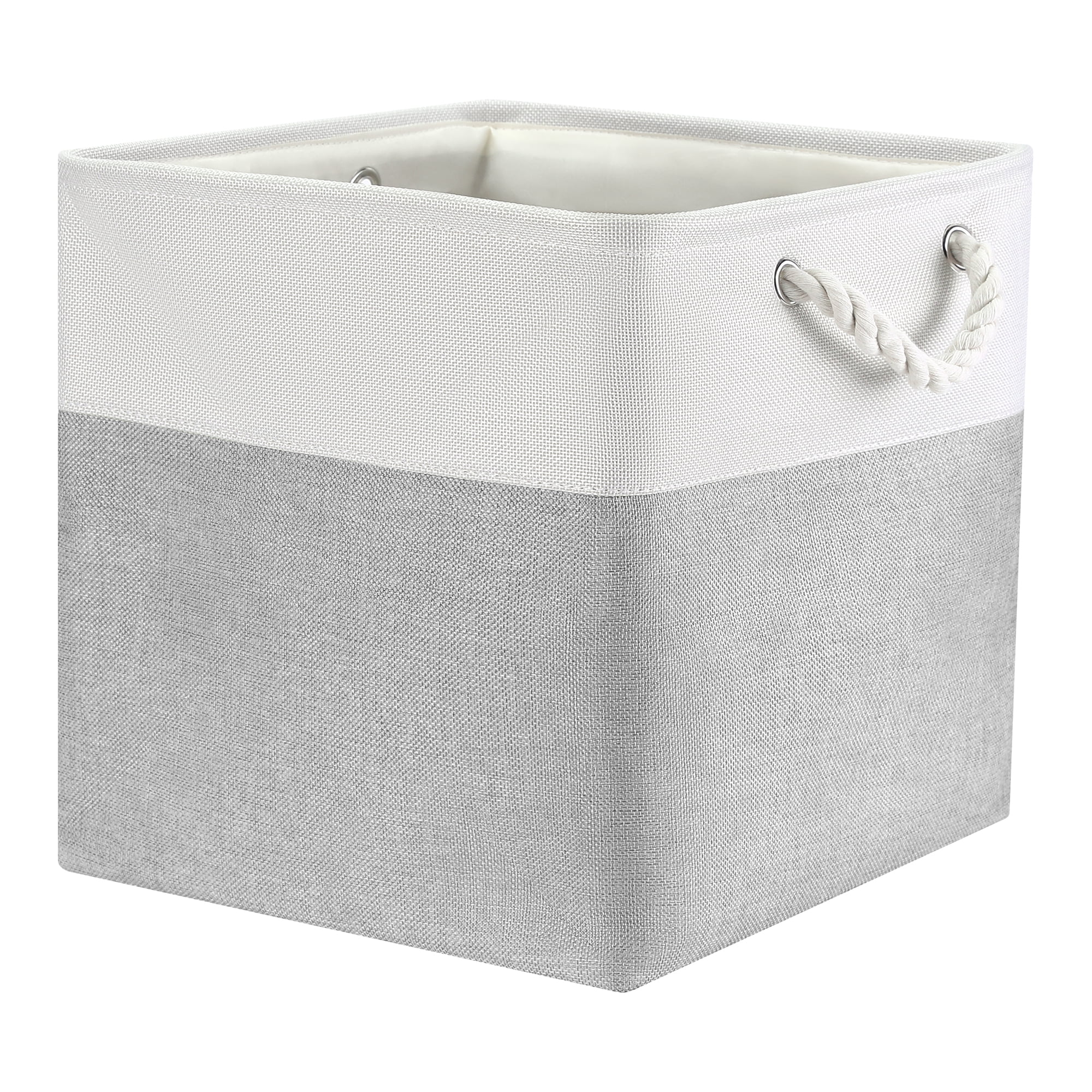 Unique Bargains Square Fabric Storage Basket Bin White/Light Grey 13inch