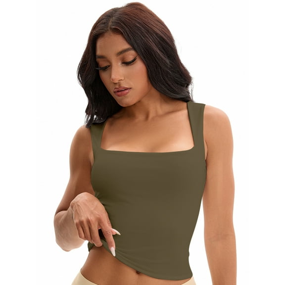 Unique Bargains Square Neck Sleeveless Tank Camisoles L Green
