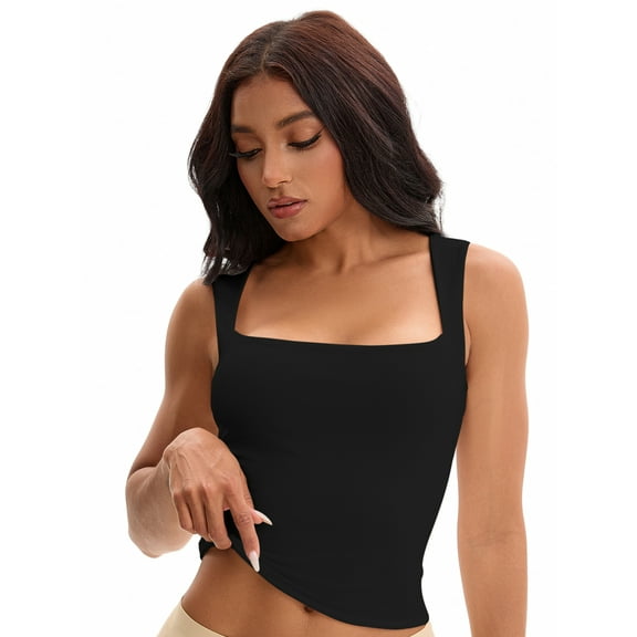 Unique Bargains Square Neck Sleeveless Tank Camisoles XS Black
