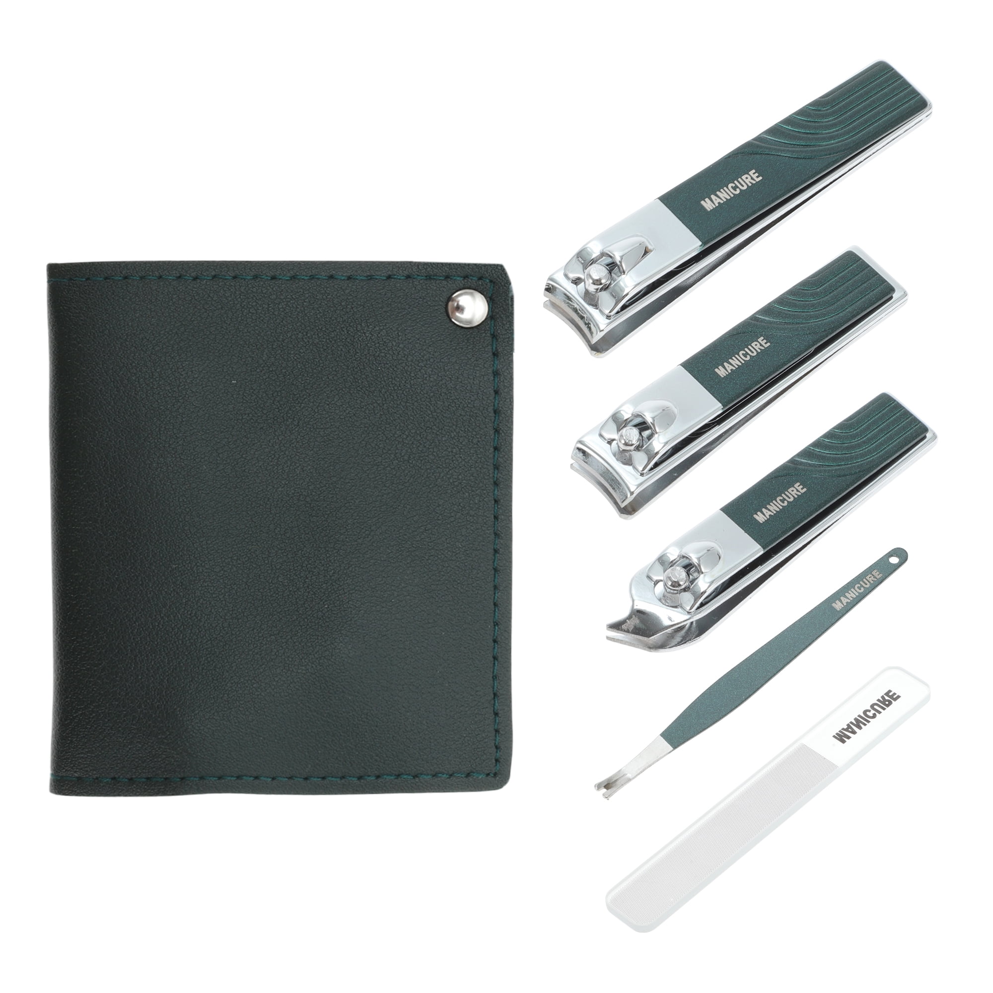 Unique Bargains Square Rotation Nail Clipper Kit 5-piece Set Blackish Green