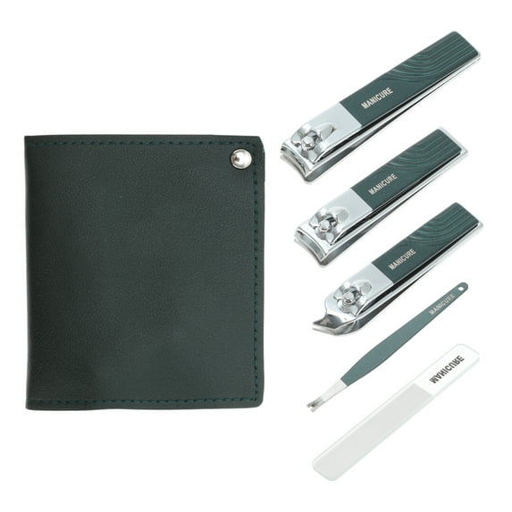 Unique Bargains Square Rotation Nail Clipper Kit 5-piece Set Blackish Green