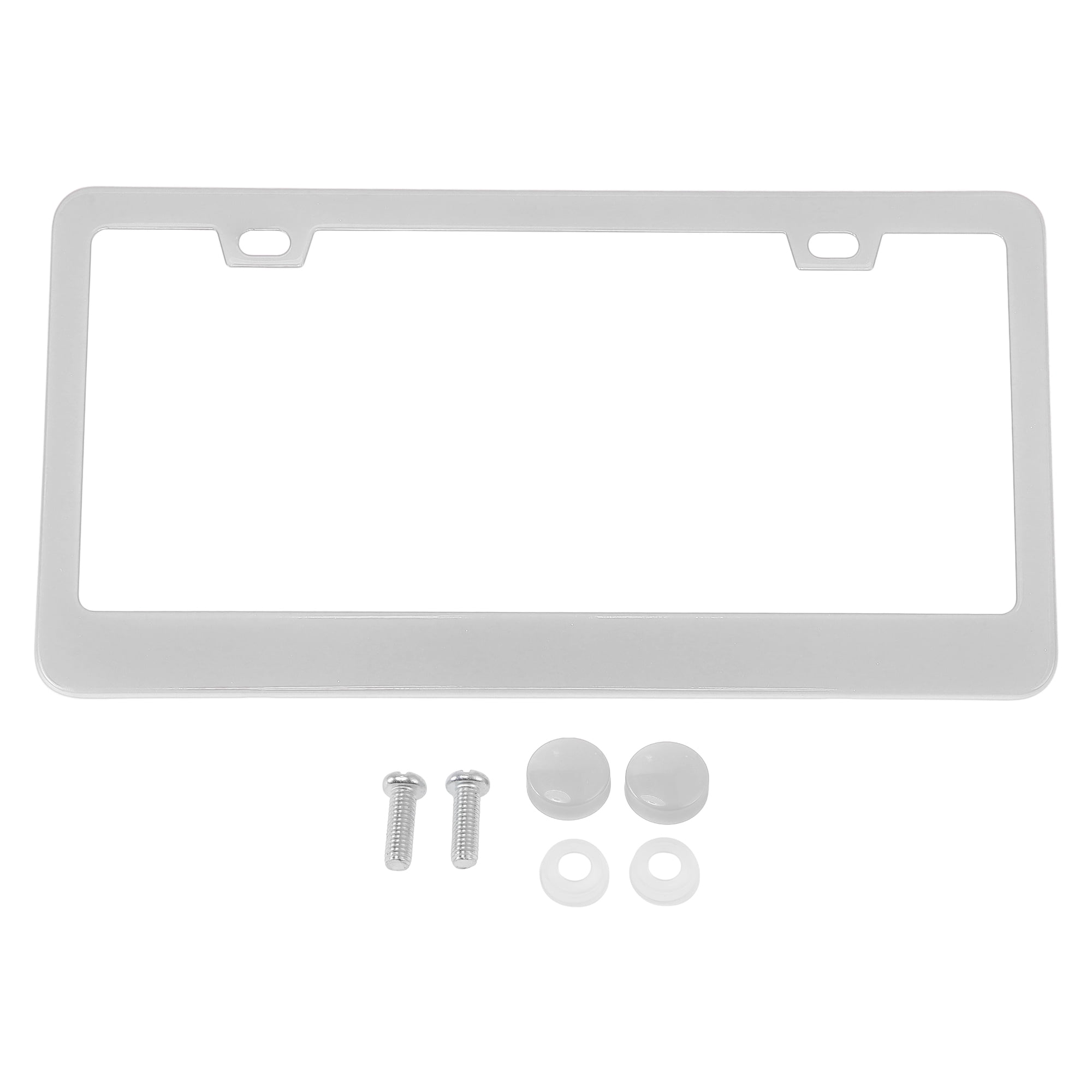 Unique Bargains Stainless Car License Plate Bracket With Screws Caps 2 Hole Silver Tone