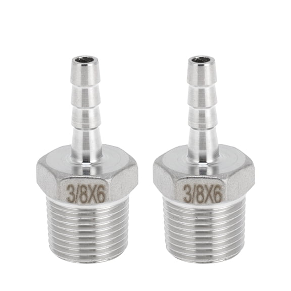 Unique Bargains Stainless Steel Barb Fittings, 15/64" Barb 3/8 BSPT Male Hose Barb Tubing Connector for Air Water Oil Gas Fuel, 2 Pcs
