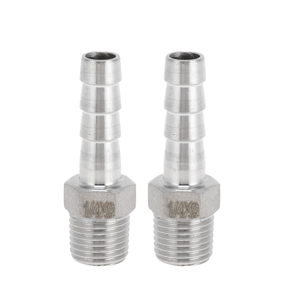 Unique Bargains Stainless Steel Barb Fittings, 23/64" Barb 1/4 BSPT Male Hose Barb Tubing Connector for Air Water Oil Gas Fuel, 2 Pcs
