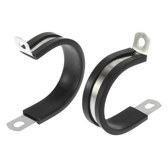 Unique Bargains Stainless Steel Cable Clamp Rubber Cushioned Metal Pipe Clamp Fastener for Car 10 Pcs 38*15mm 1-1/2inch