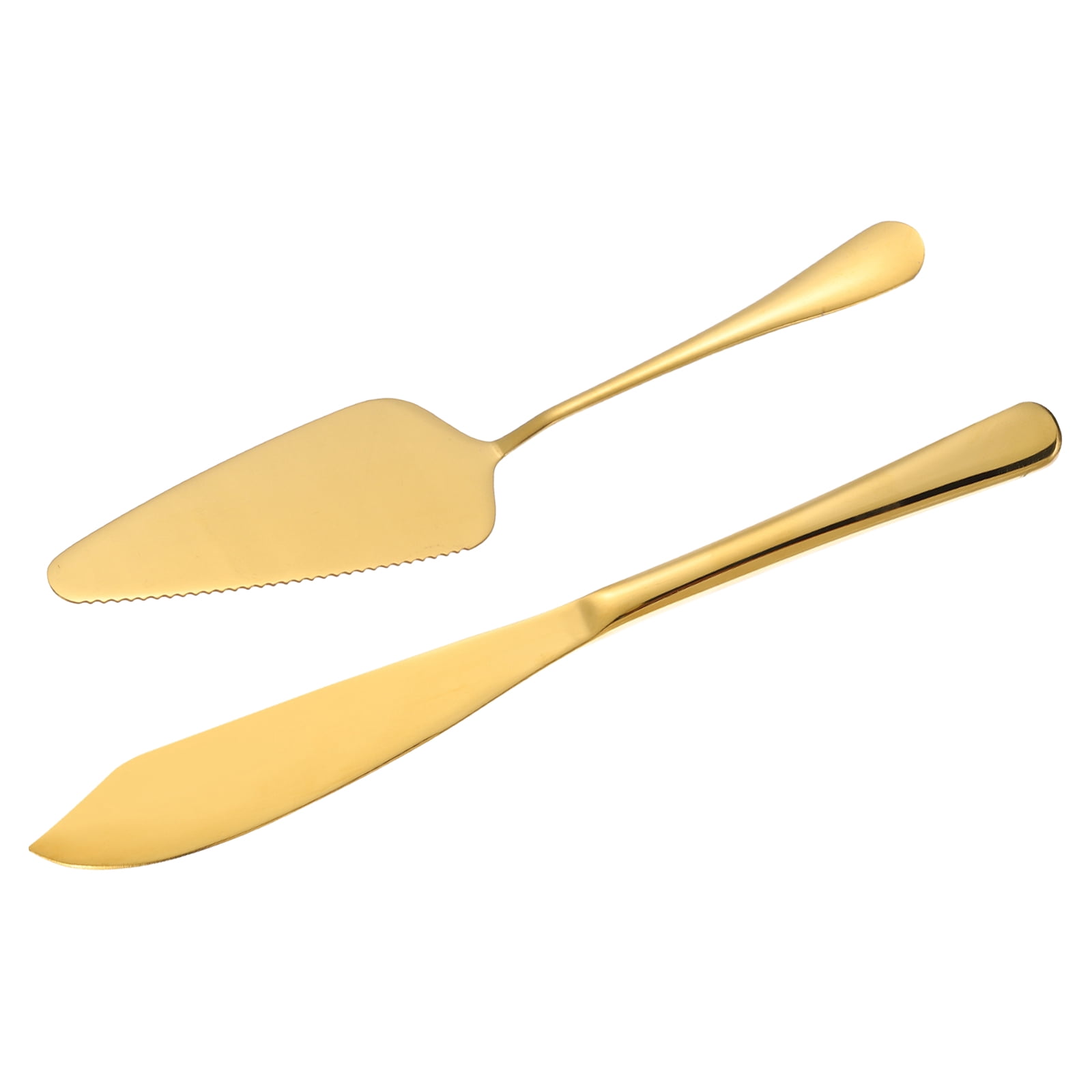 Unique Bargains Stainless Steel Cake Knife Server Set Gold Cake Cutting Set