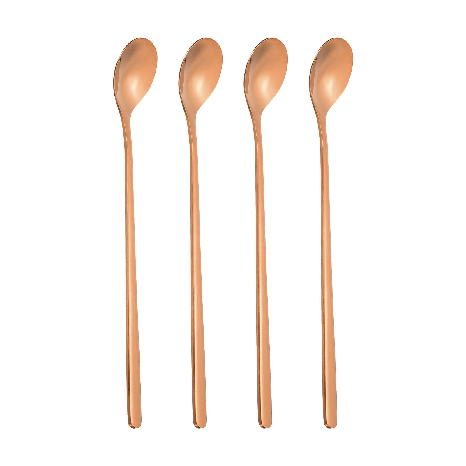 Unique Bargains Stainless Steel Cocktail Stirring Long Handle Spoon for Coffee Rose Gold