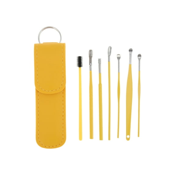 Unique Bargains Stainless Steel Earwax Cleaning Tool Kit 7Pcs Yellow