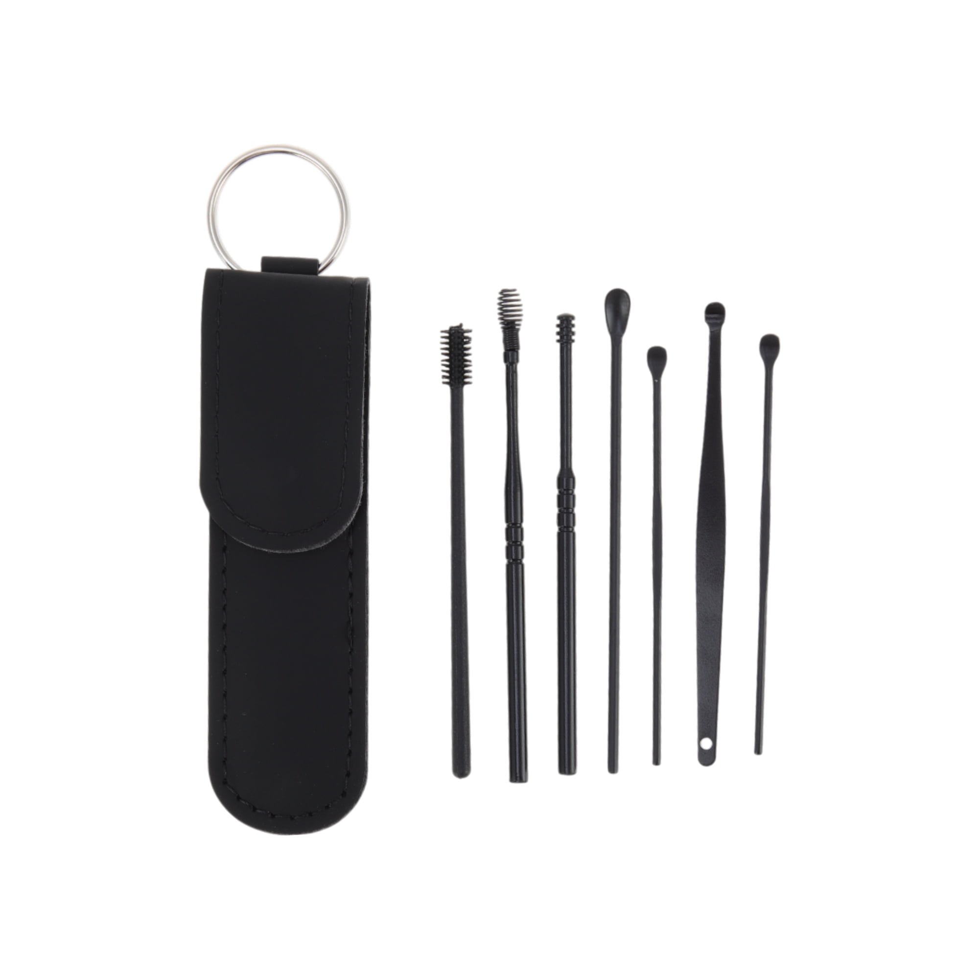 Unique Bargains Stainless Steel Earwax Cleaning Tool Kit with 7 Tools Black