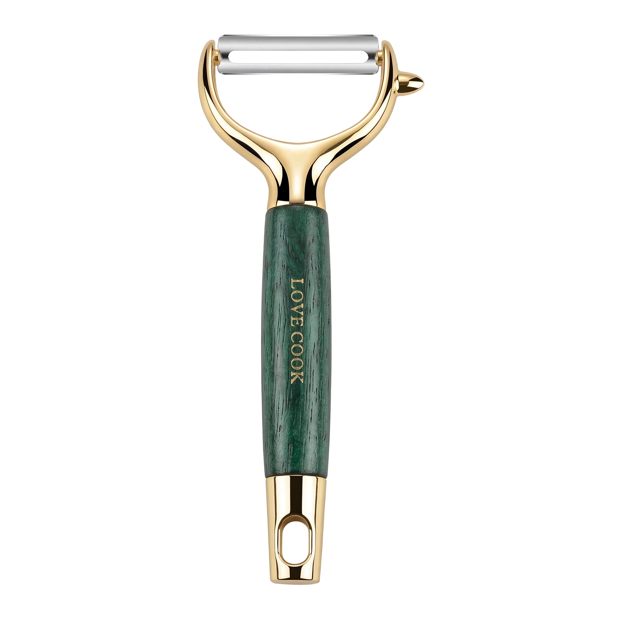 Unique Bargains Stainless Steel Ergonomic Peeler with Hang Handle Gold Green 6.6" x 2.8"