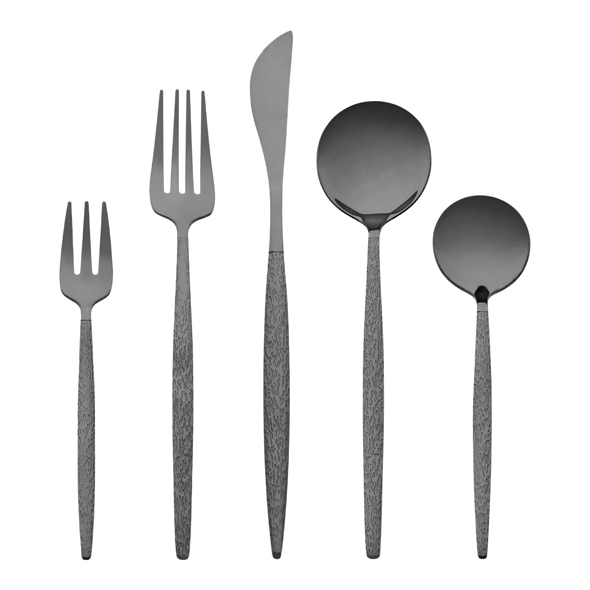 Unique Bargains Stainless Steel Flatware Set Black 20 Pcs