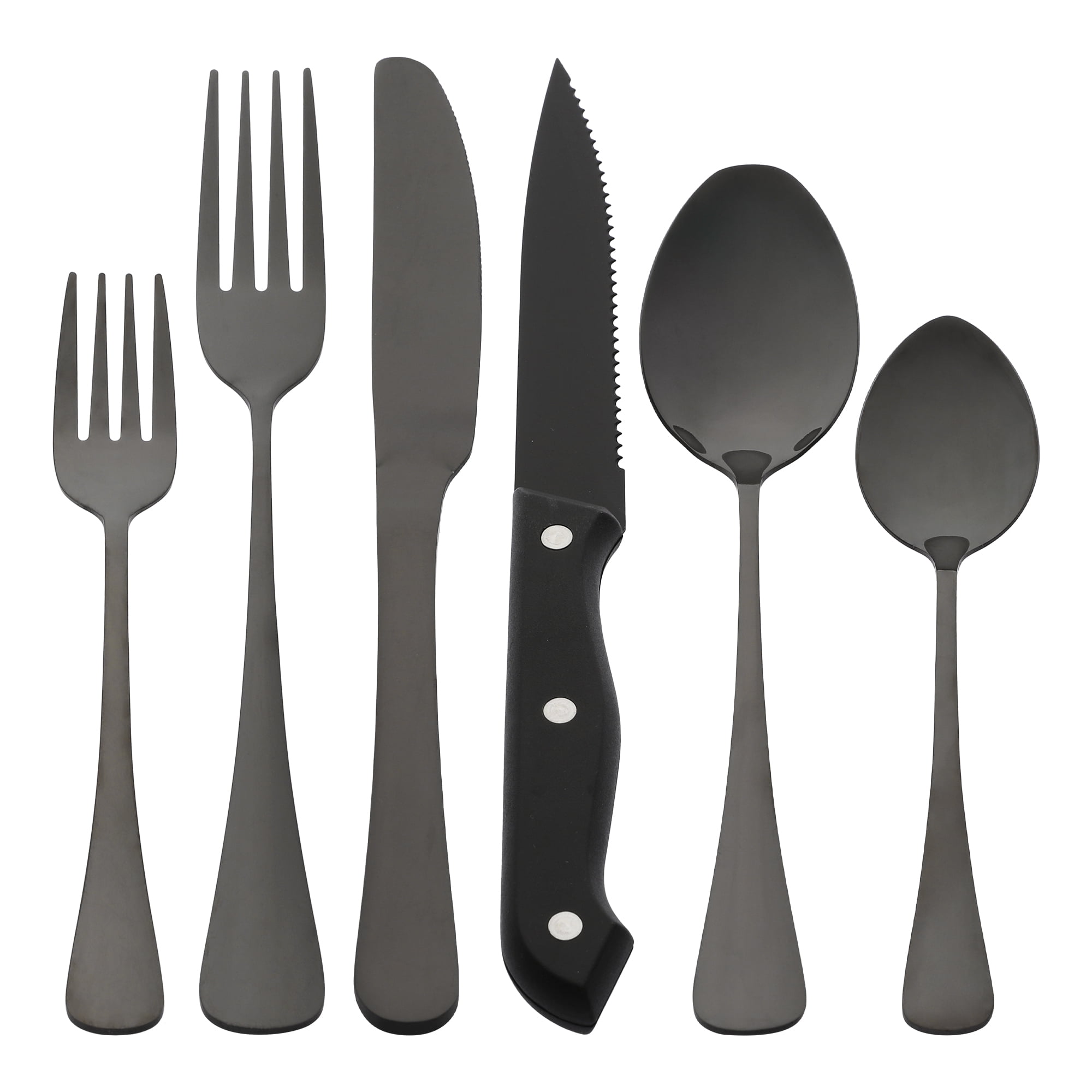 Unique Bargains Stainless Steel Flatware Set Black 24 Pcs