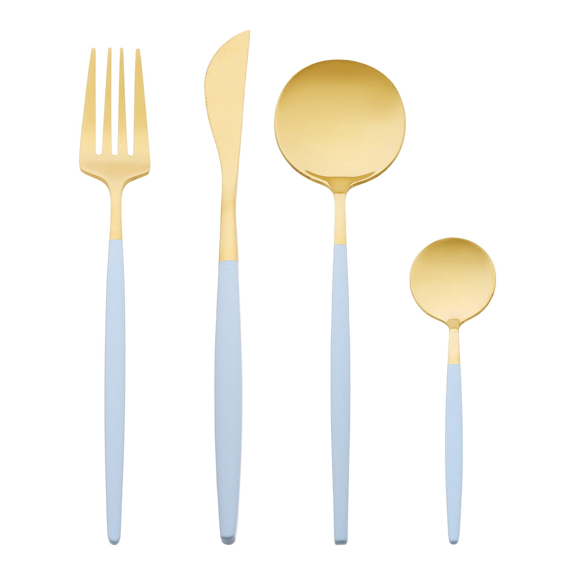 Unique Bargains Stainless Steel Flatware Set Blue 4 Pcs