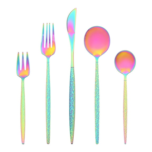 Unique Bargains Stainless Steel Flatware Set Colorful 20 Pcs