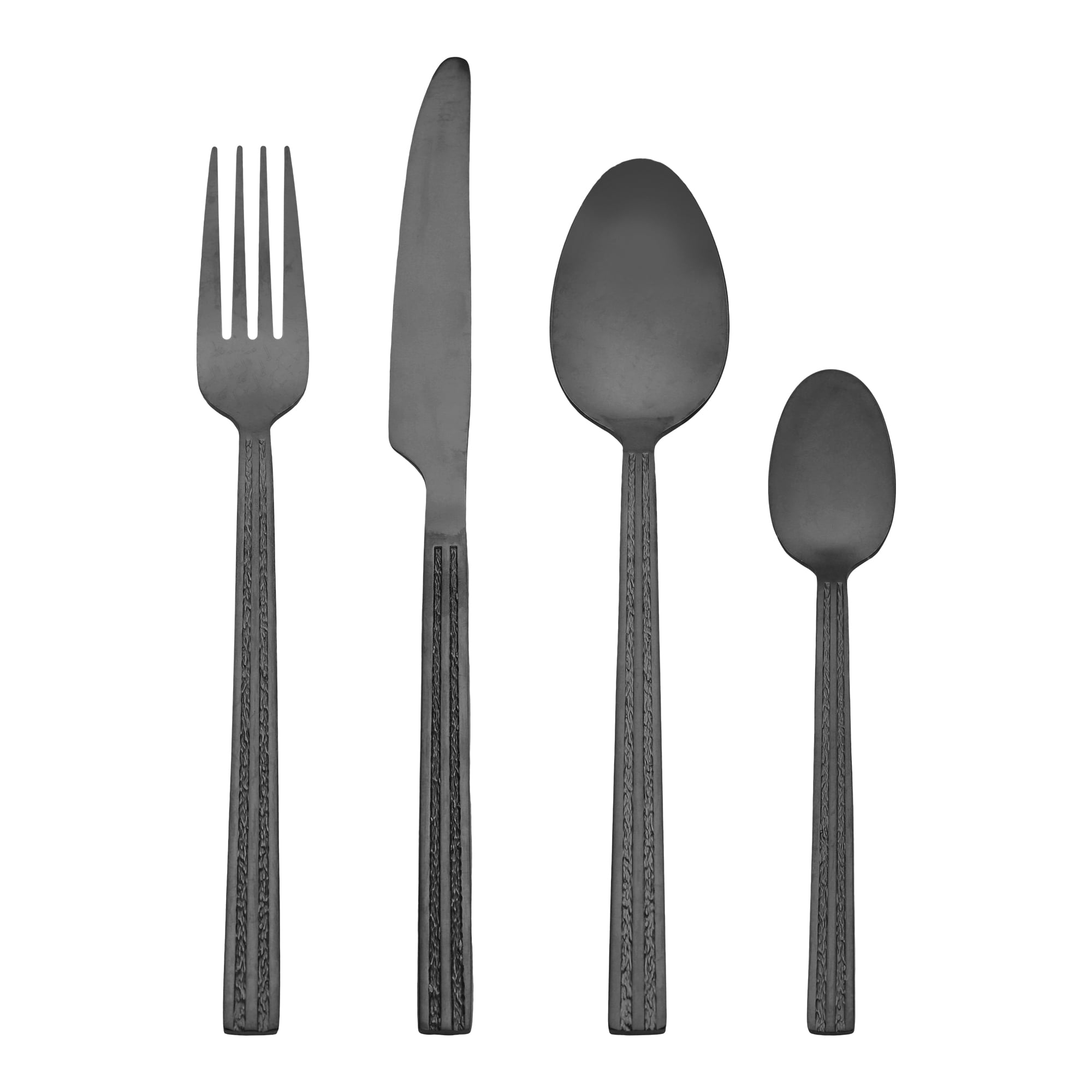 Unique Bargains Stainless Steel Flatware Set Knife, Fork, Spoon 4 Pieces Black