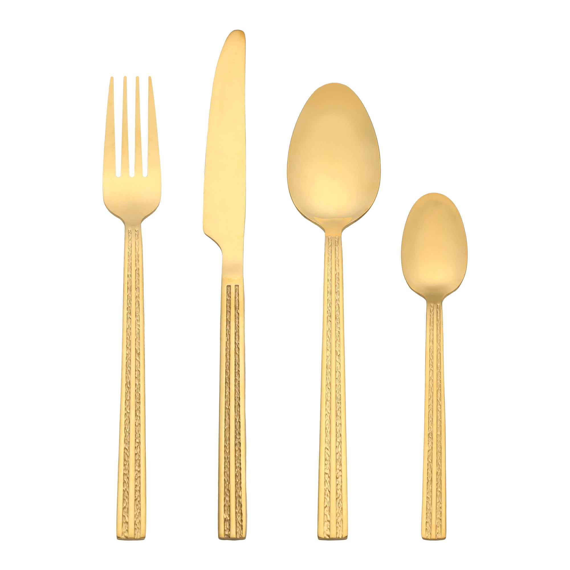 Unique Bargains Stainless Steel Flatware Set Knife, Fork, Spoon 4 Pieces Gold
