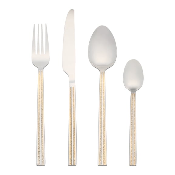 Unique Bargains Stainless Steel Flatware Set Knife, Fork, Spoon 4 Pieces Light Gold