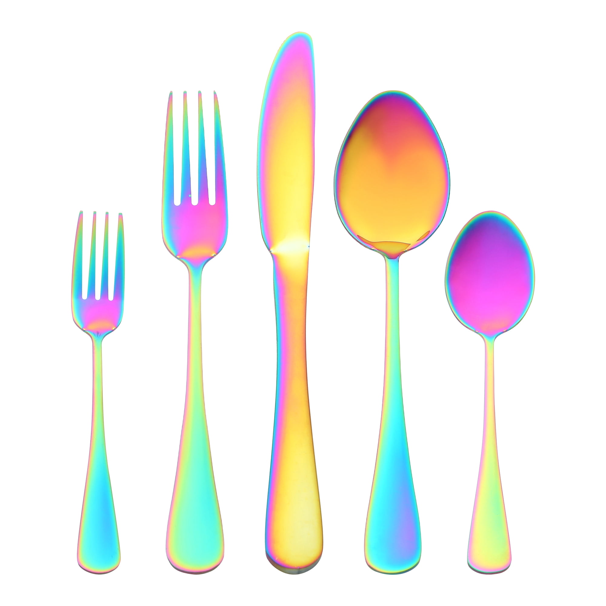 Unique Bargains Stainless Steel Flatware Set Mirror Polished Colorful 30 Pcs