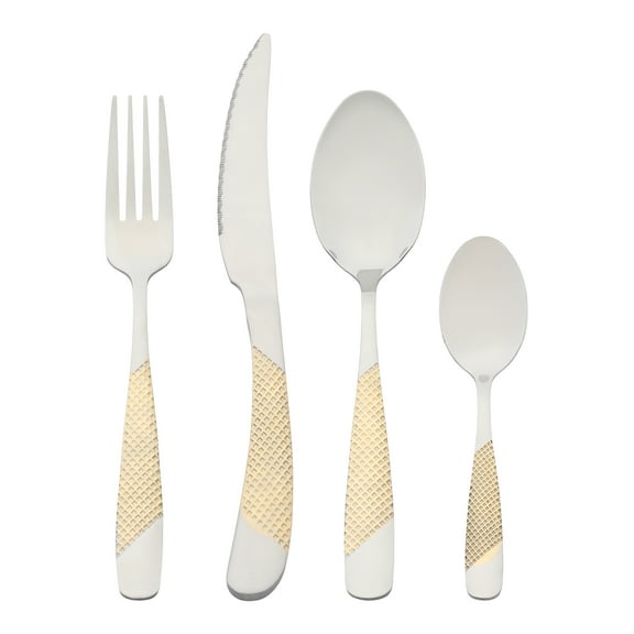 Unique Bargains Stainless Steel Flatware Set Mirror Polished Cutlery Set Silver Gold 4 Pcs