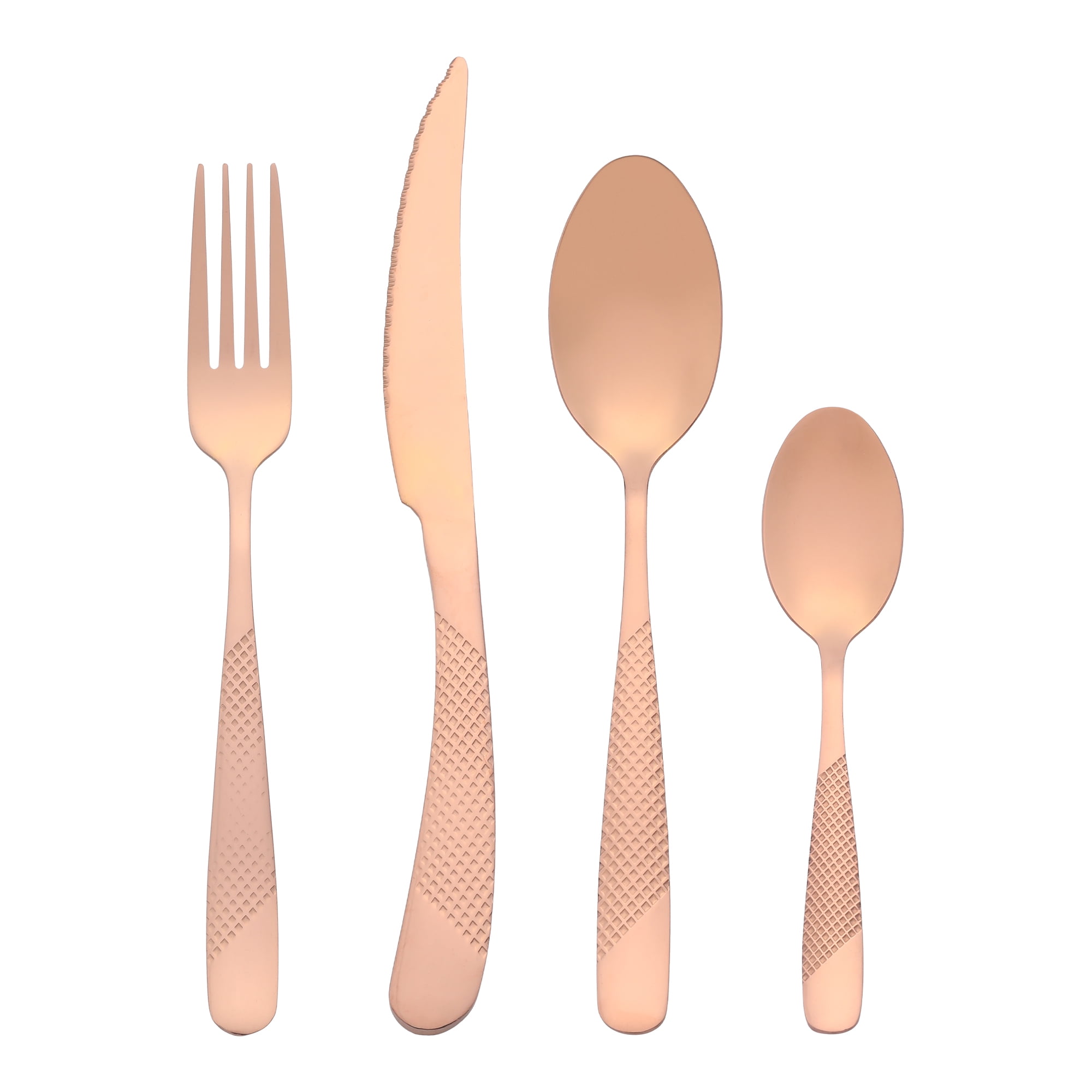 Unique Bargains Stainless Steel Flatware Set Rose Gold 24 Pcs