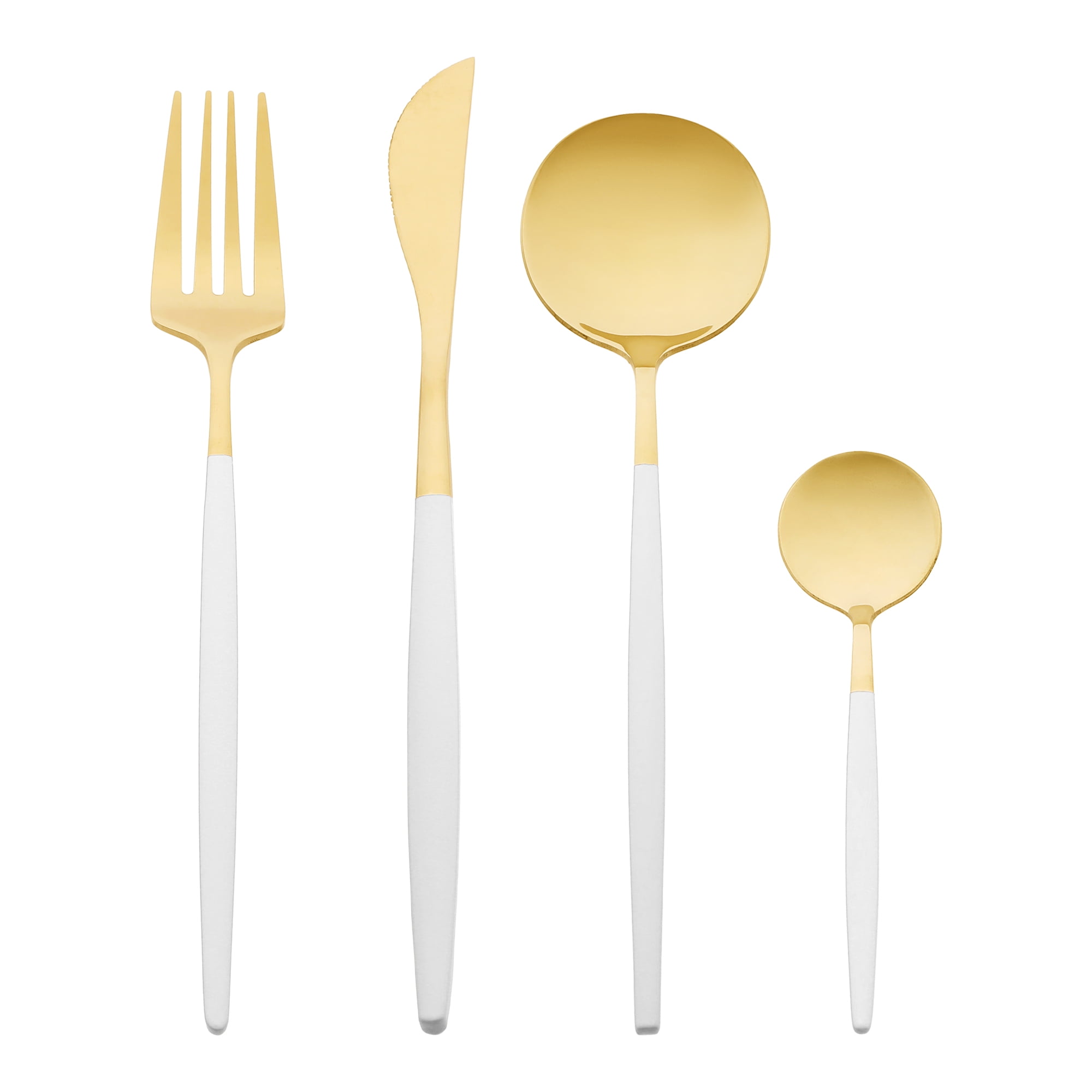 Unique Bargains Stainless Steel Flatware Set White 4 Pcs