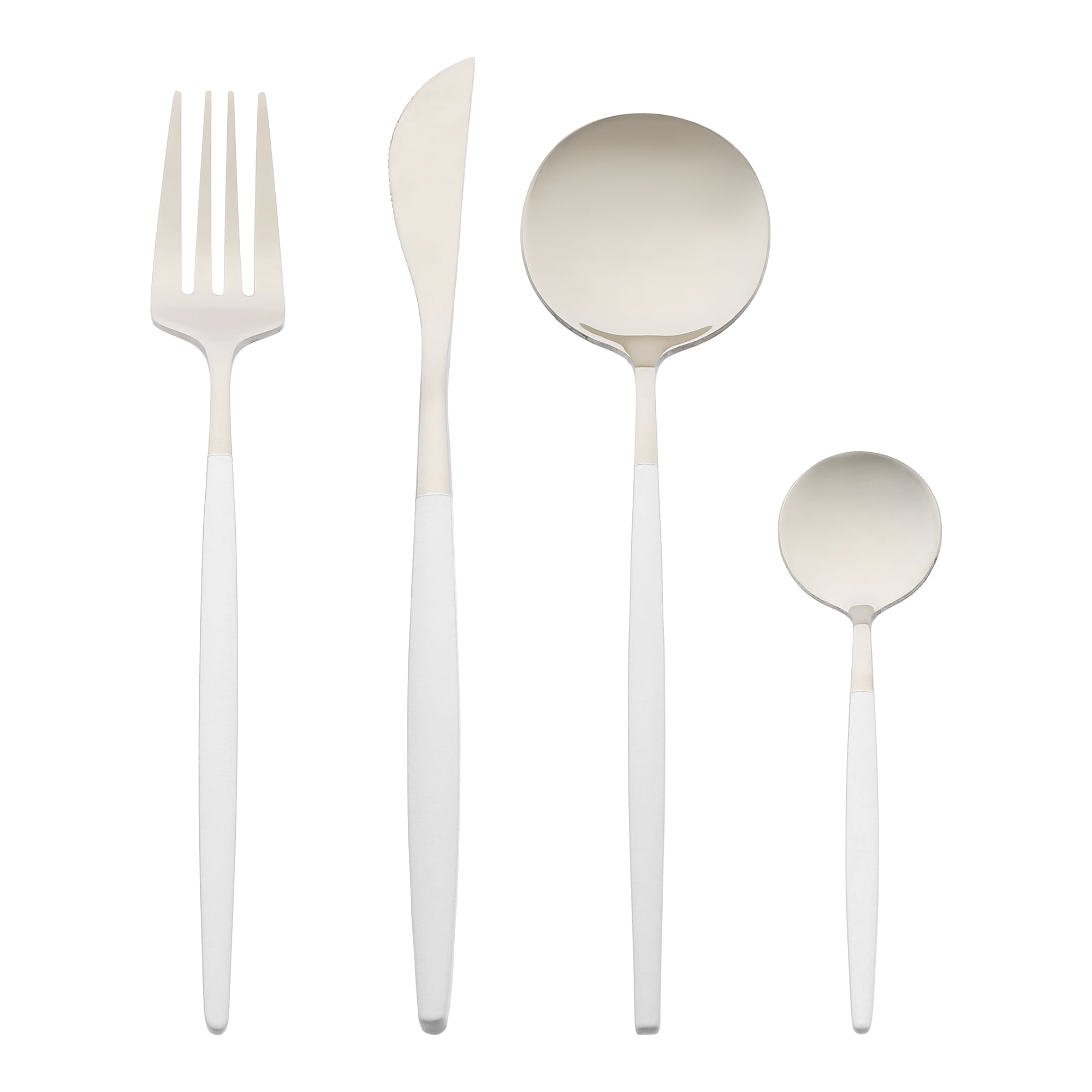 Unique Bargains Stainless Steel Flatware Set White 4 Pcs