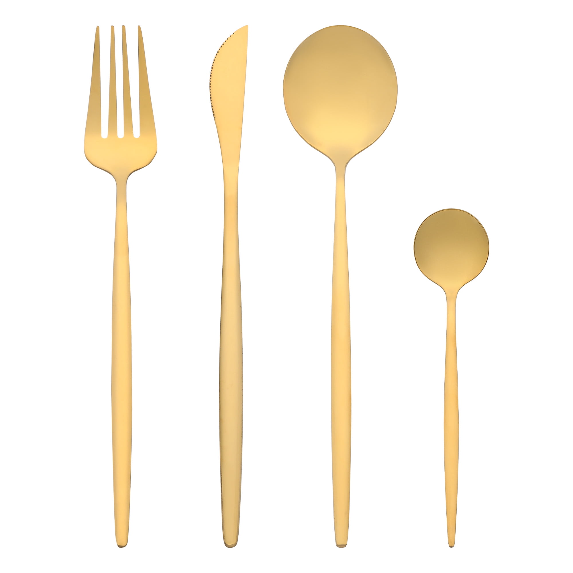 Unique Bargains Stainless Steel Flatware Set for Kitchen Dining Tableware Gold 4 Pcs