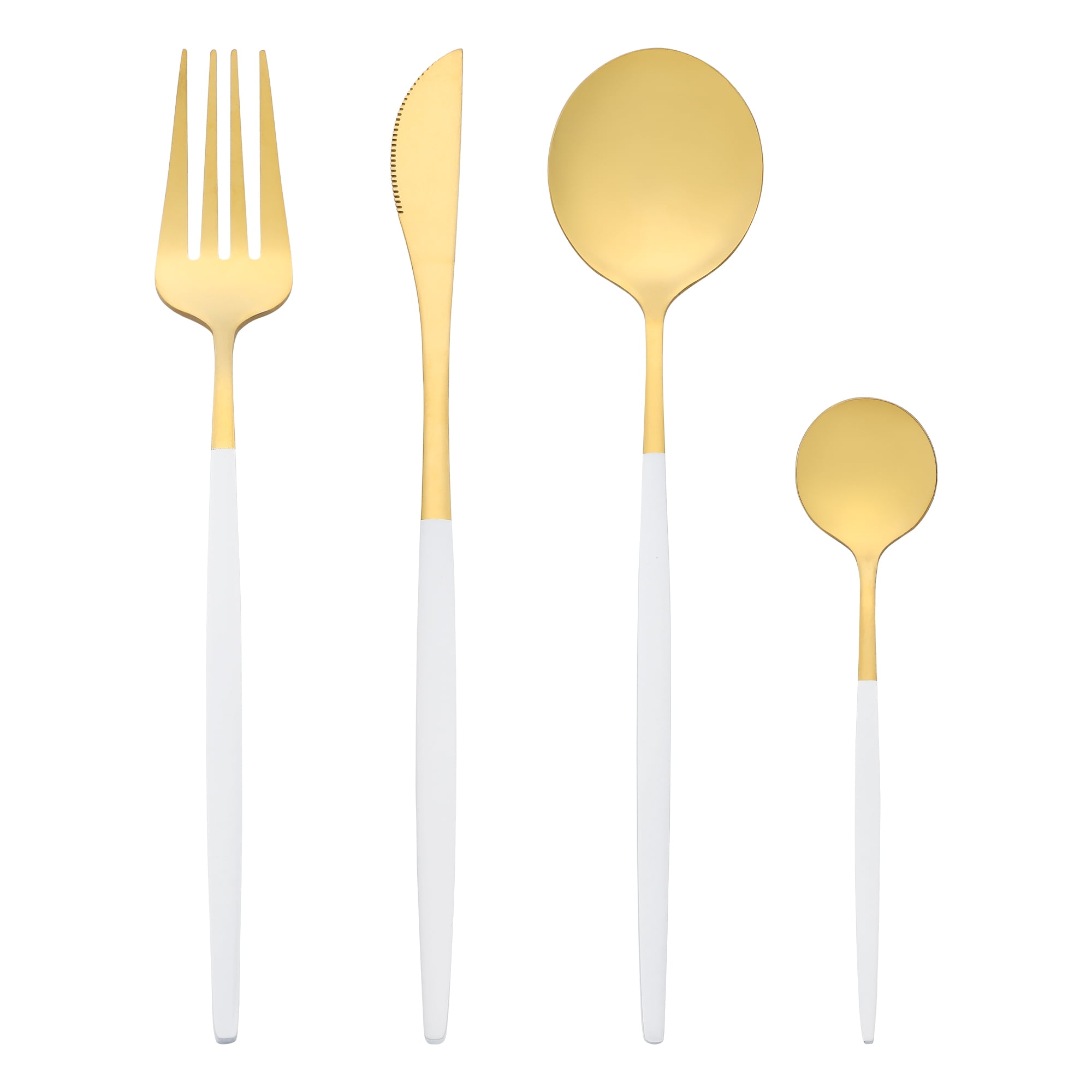 Unique Bargains Stainless Steel Flatware Set for Kitchen Dining Tableware White 4 Pcs