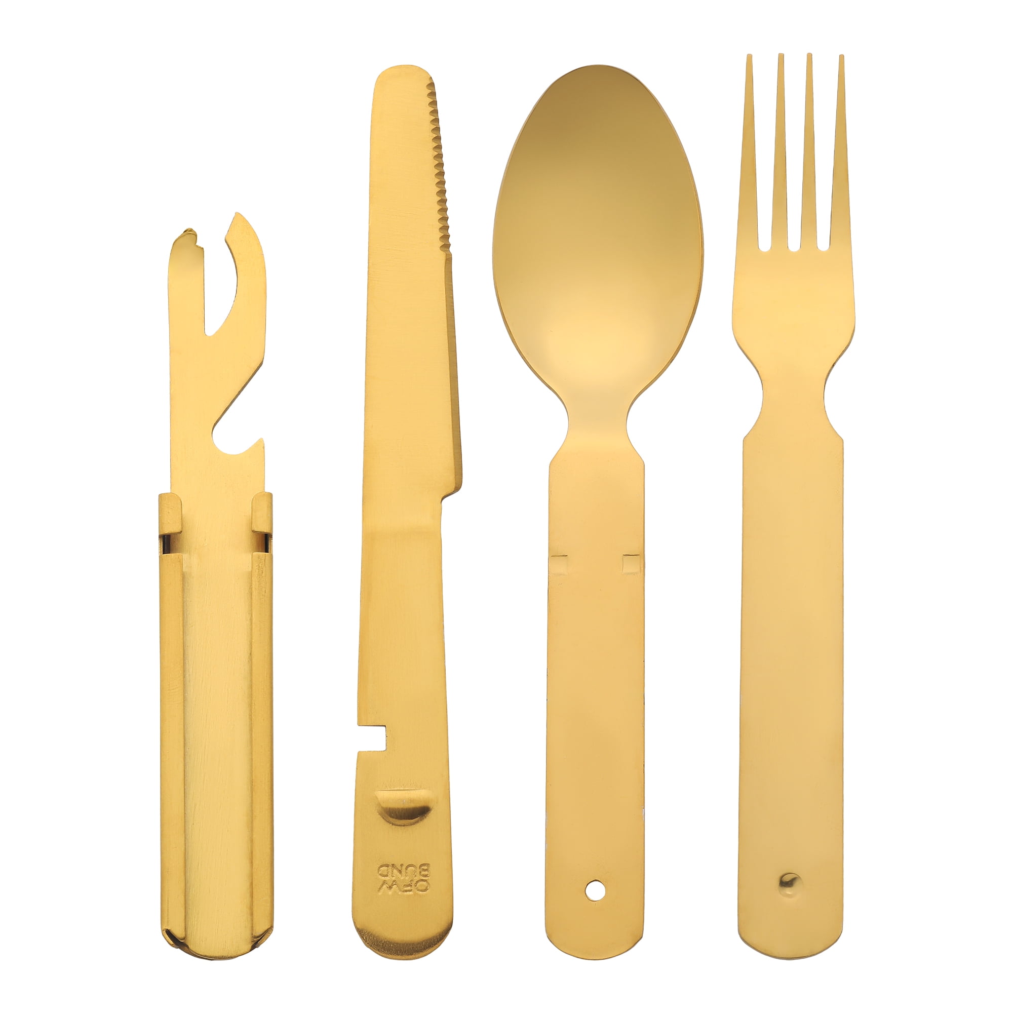 Unique Bargains Stainless Steel Flatware Set with Forks and Spoons Gold 4 Pcs