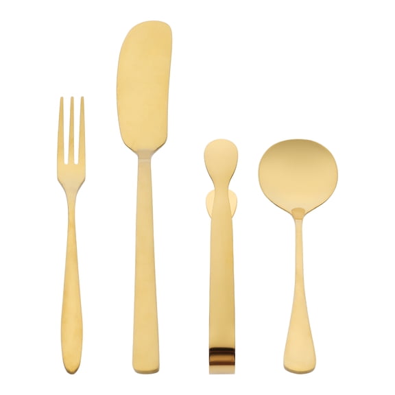 Unique Bargains Stainless Steel Flatware Set with Spoons and Forks Gold 16 Pcs