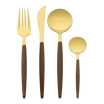 Unique Bargains Stainless Steel Flatware Set with Spoons and Forks Gold 4 Pcs