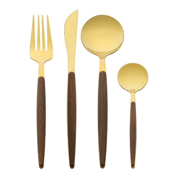 Unique Bargains Stainless Steel Flatware Set with Spoons and Forks Gold 4 Pcs