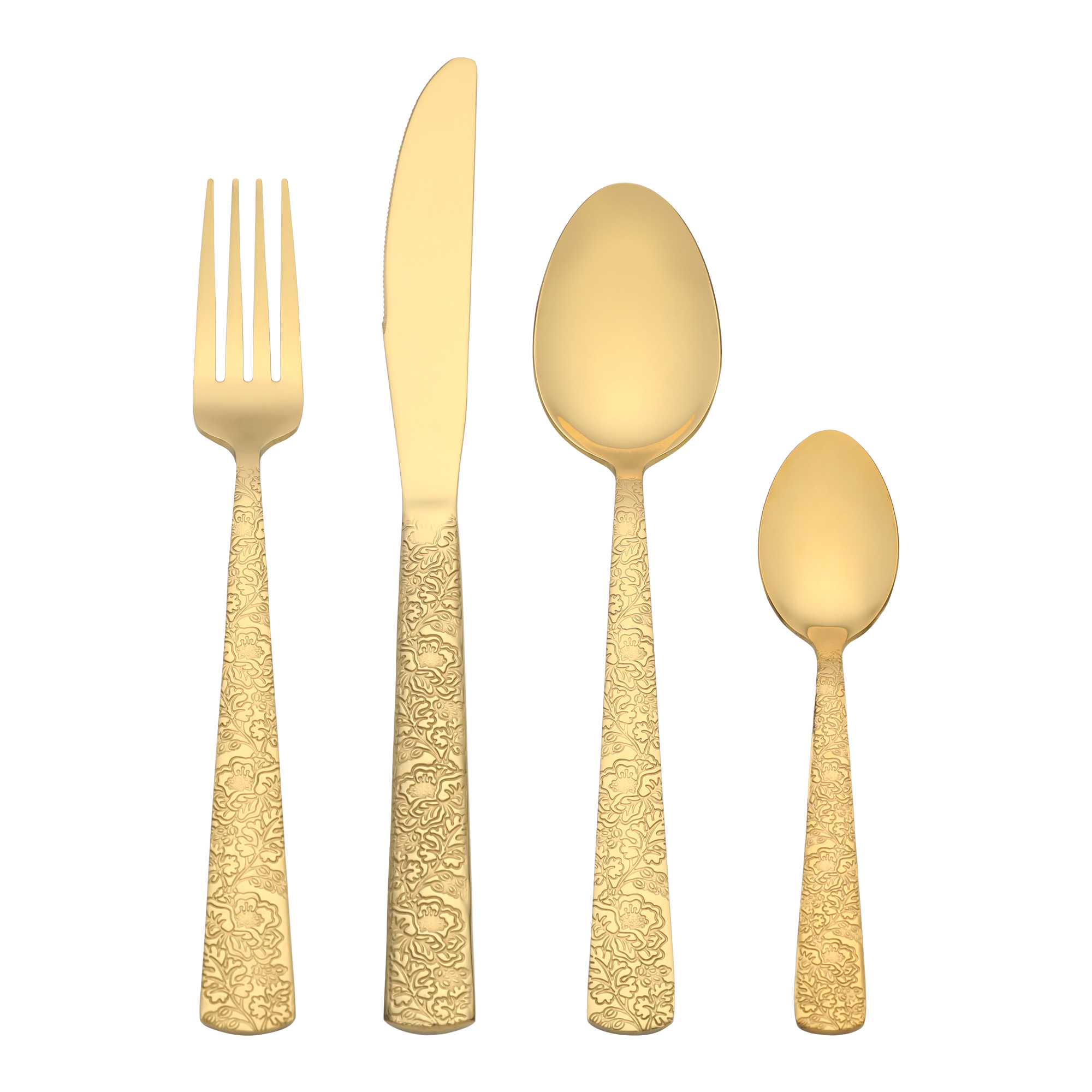 Unique Bargains Stainless Steel Floral Flatware Set for Multiple Uses Gold 4pcs