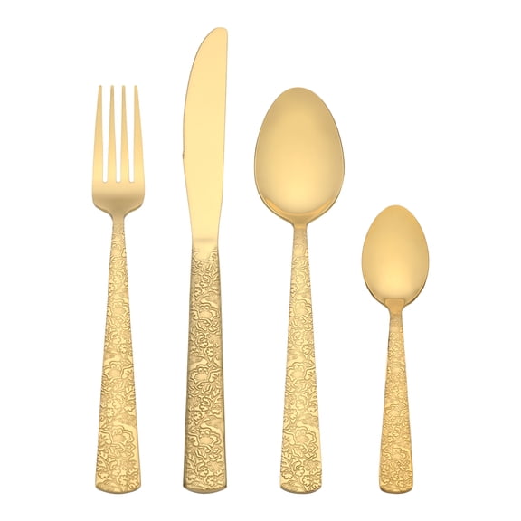 Unique Bargains Stainless Steel Floral Flatware Set for Multiple Uses Gold 4pcs
