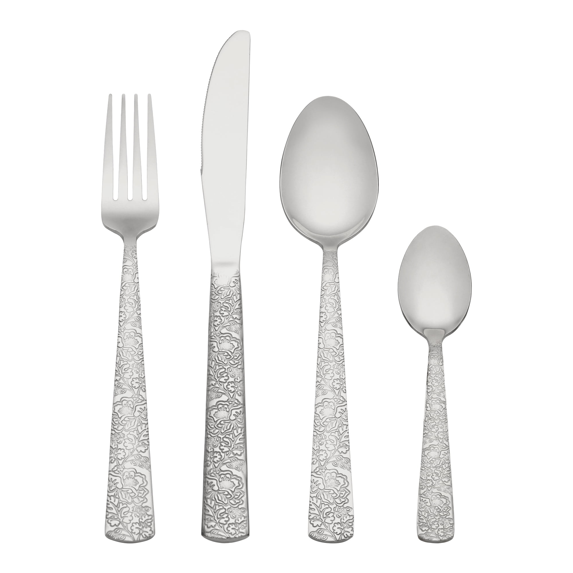 Unique Bargains Stainless Steel Floral Flatware Set for Multiple Uses Silver 4pcs