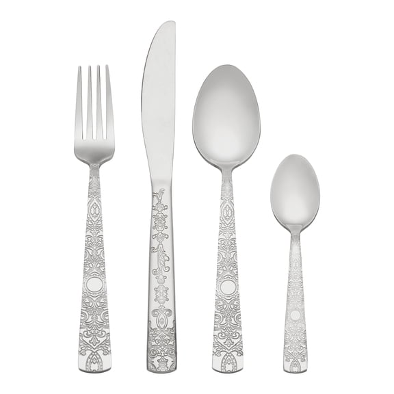 Unique Bargains Stainless Steel Floral Flatware Set for Various Occasions Silver 4pcs