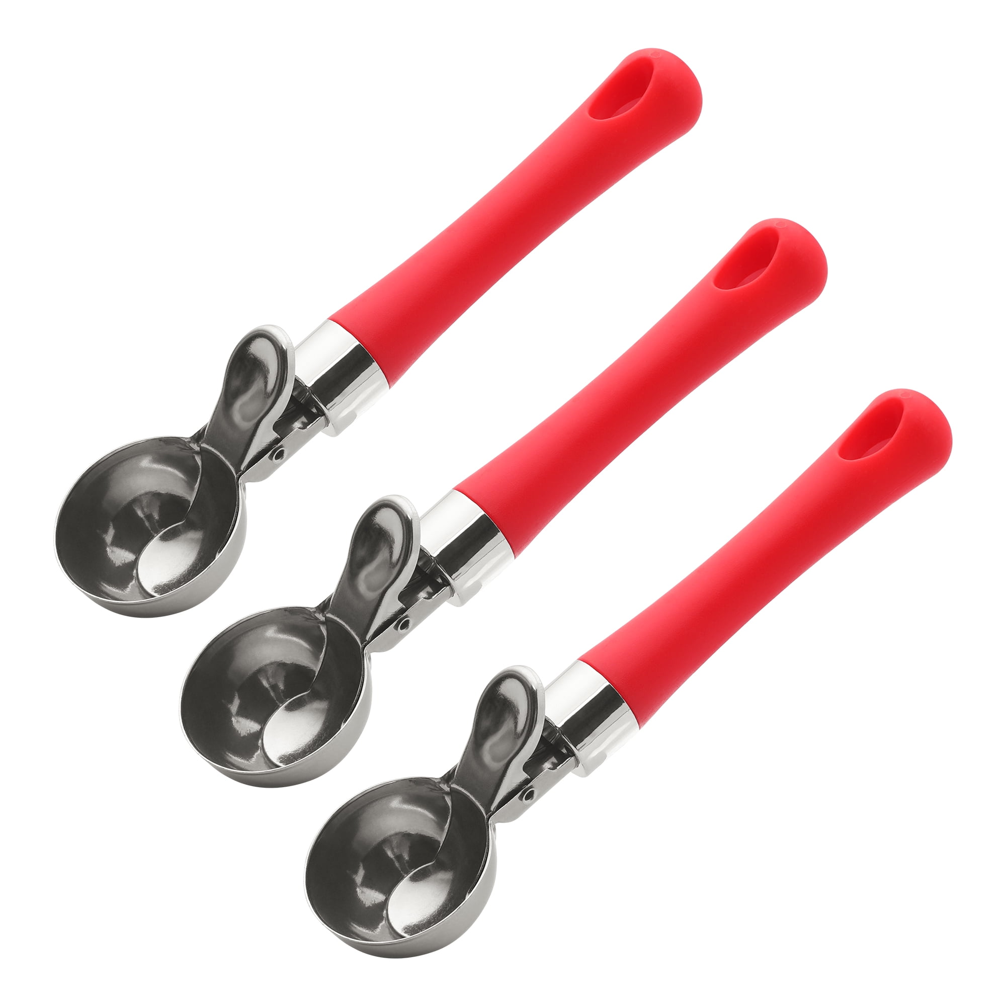 Unique Bargains Stainless Steel Ice Cream Scoop with Ergonomic Handle Red