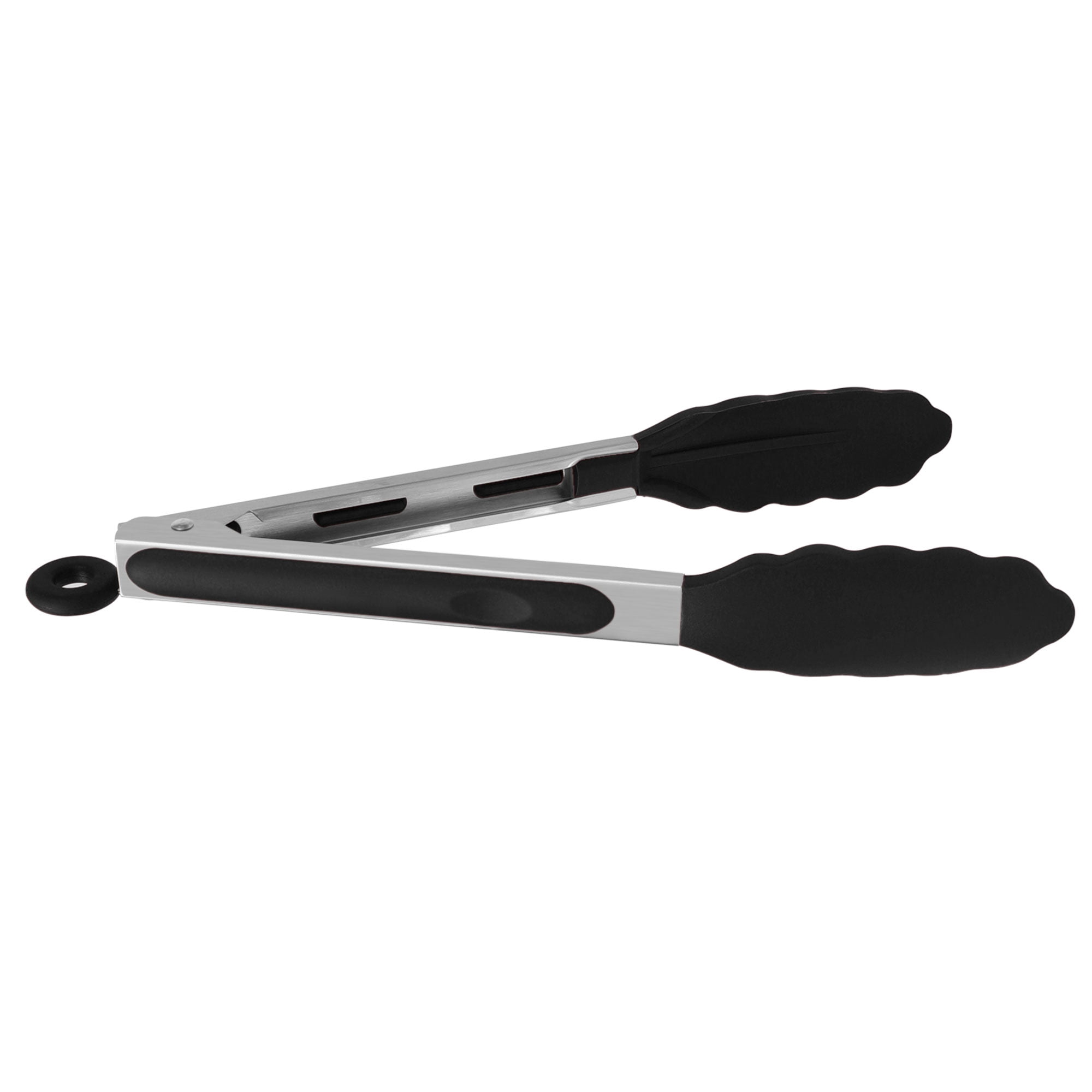 Unique Bargains Stainless Steel Kitchen Tongs Silicone Tipped Non-stick BBQ Cooking Tongs Black