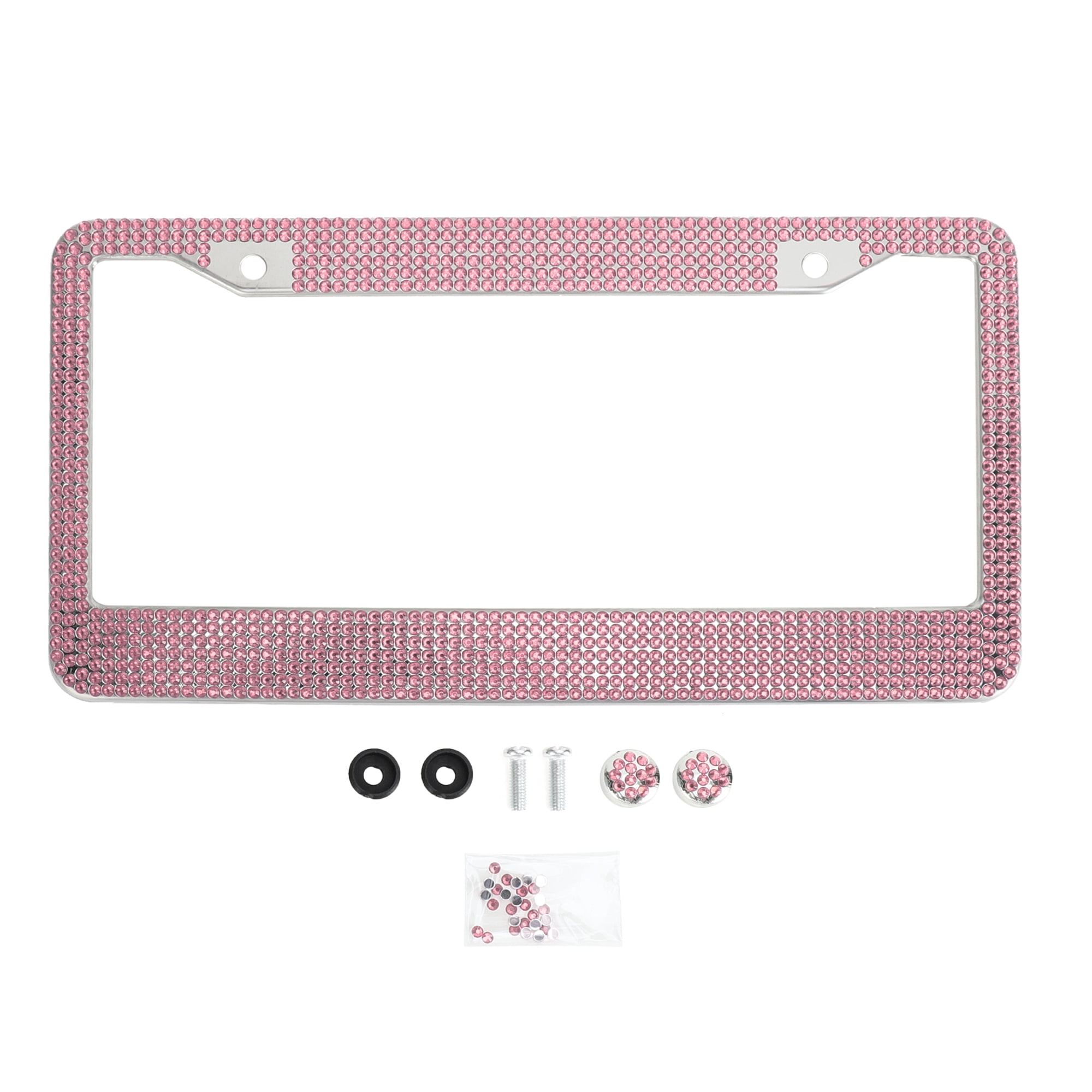 Unique Bargains Stainless Steel License Plate Holder Round Hole Mirror Polished Pink