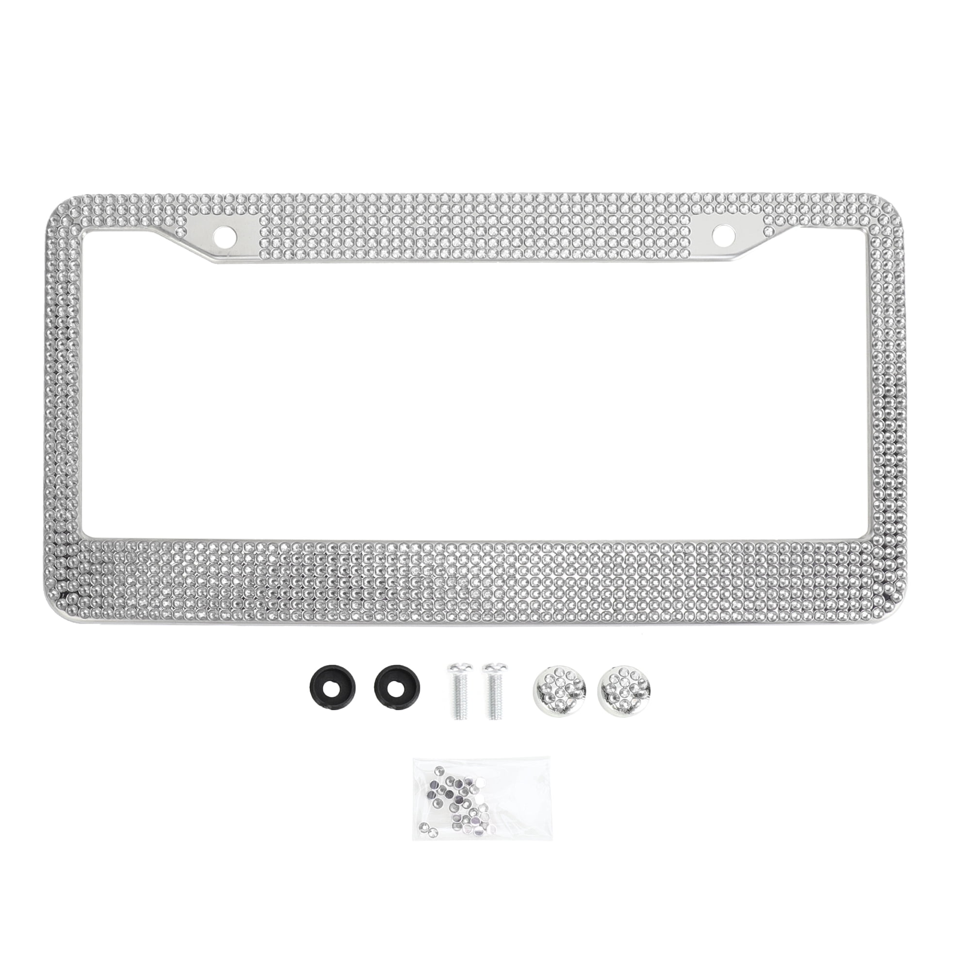 Unique Bargains Stainless Steel License Plate Holder with Round Holes White