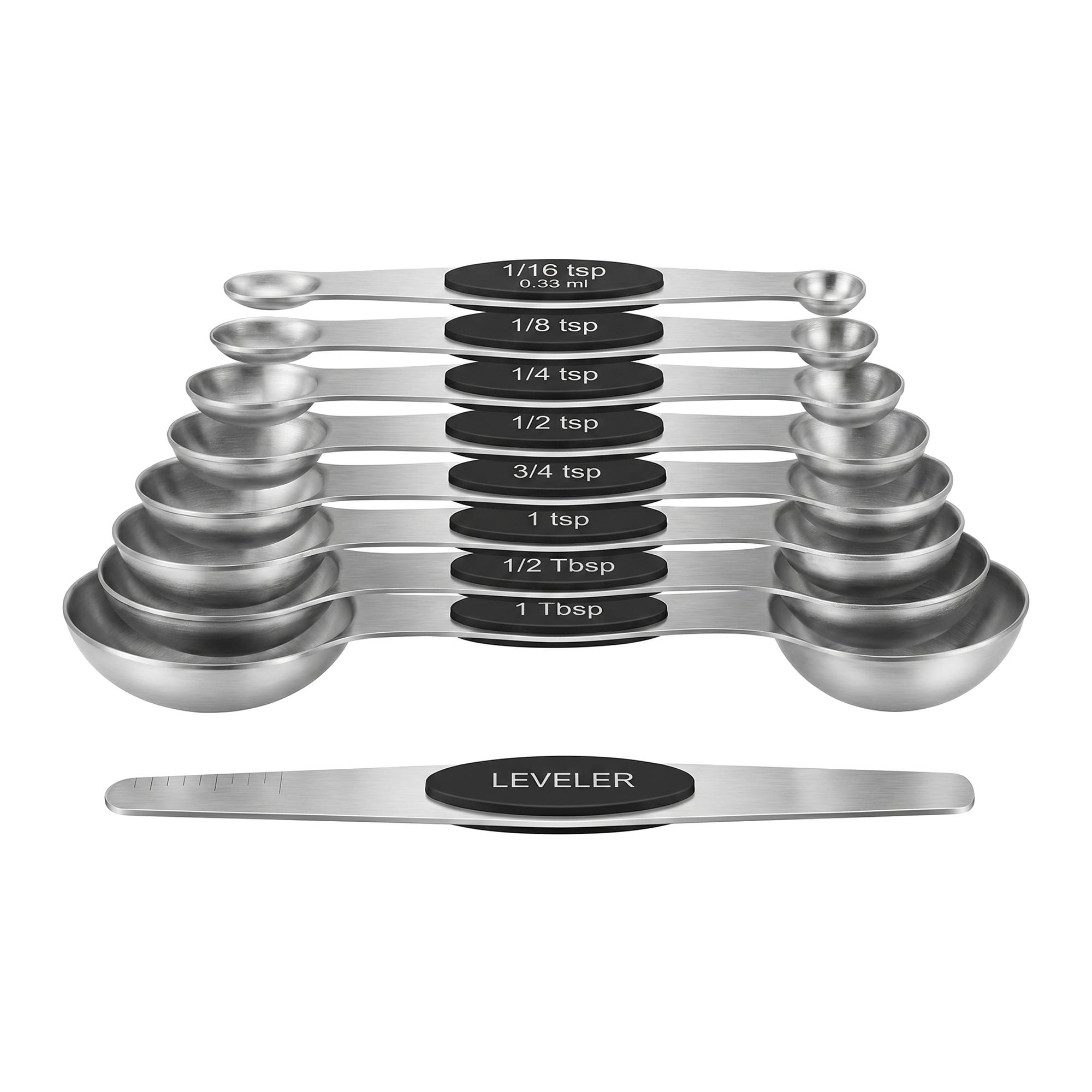 Unique Bargains Stainless Steel Magnetic Measuring Spoons for Easy Storage Black 8Pcs