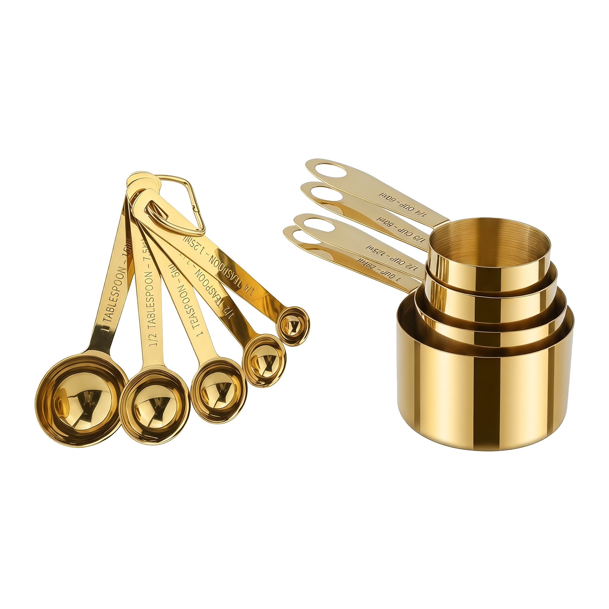 Unique Bargains Stainless Steel Measuring Spoons Set with Engraved Markings Gold 9PCS
