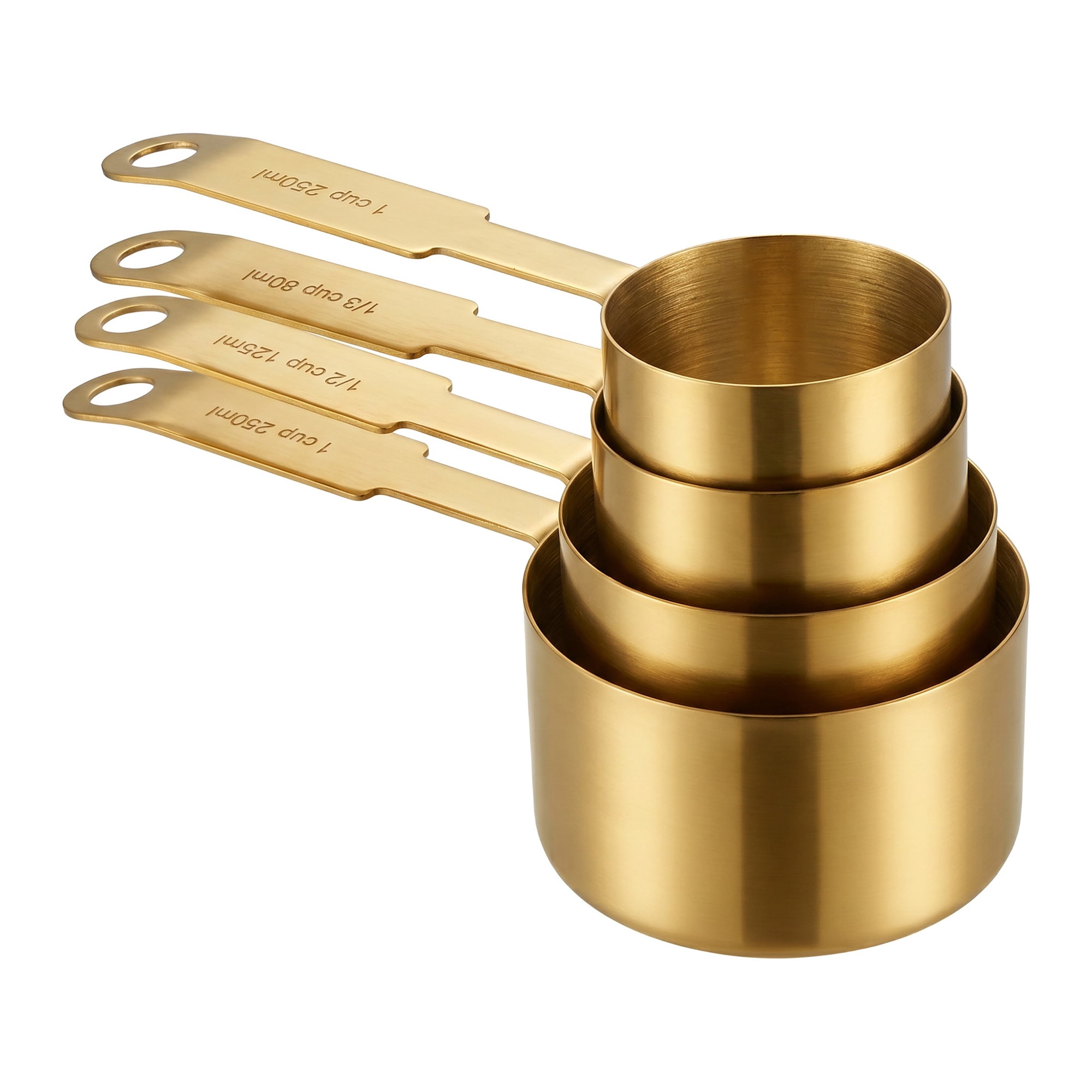 Unique Bargains Stainless Steel Measuring Cups and Spoons Set for Cooks Gold 4Pcs
