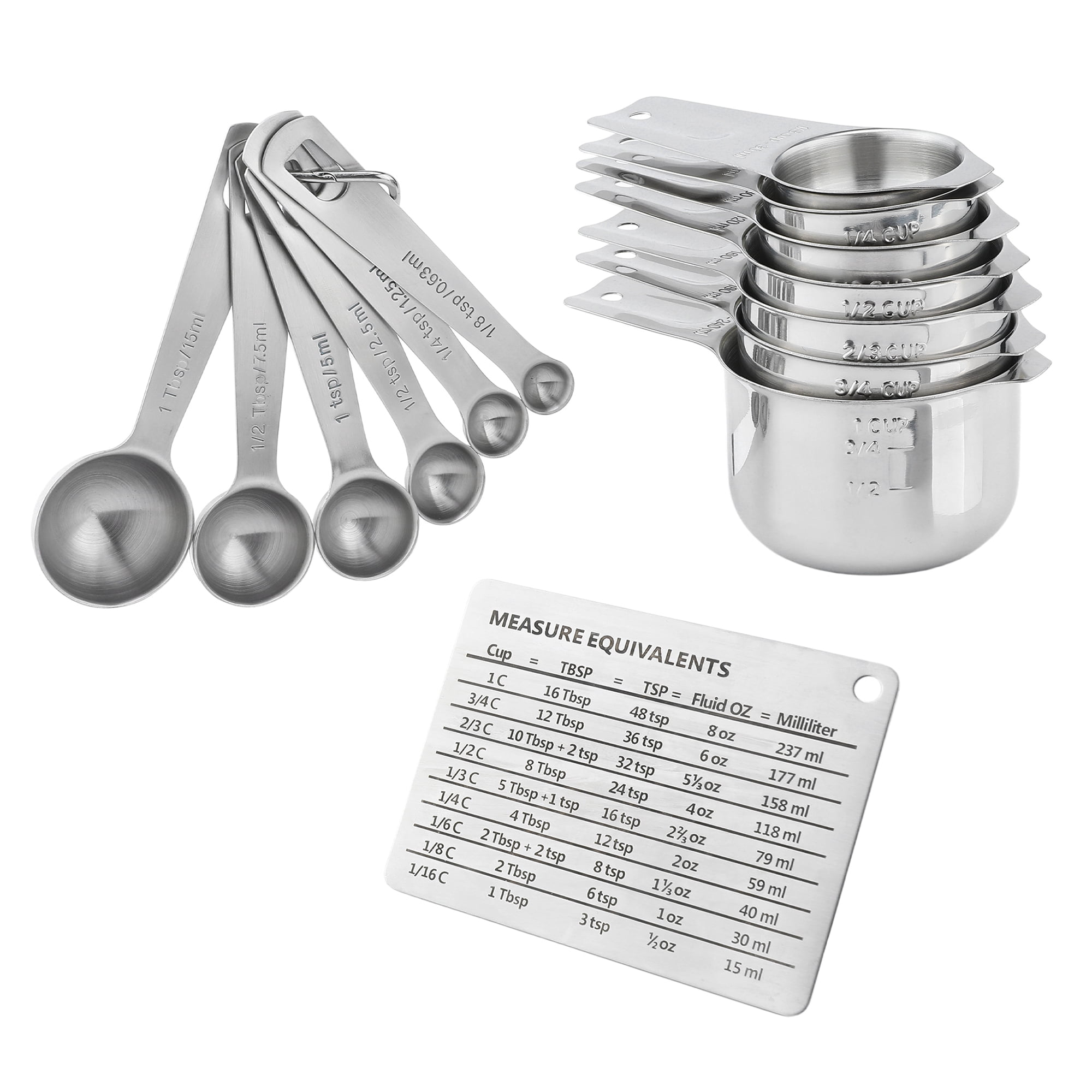 Unique Bargains Stainless Steel Measuring Stackable Cups Spoons Set Silver 14Pcs