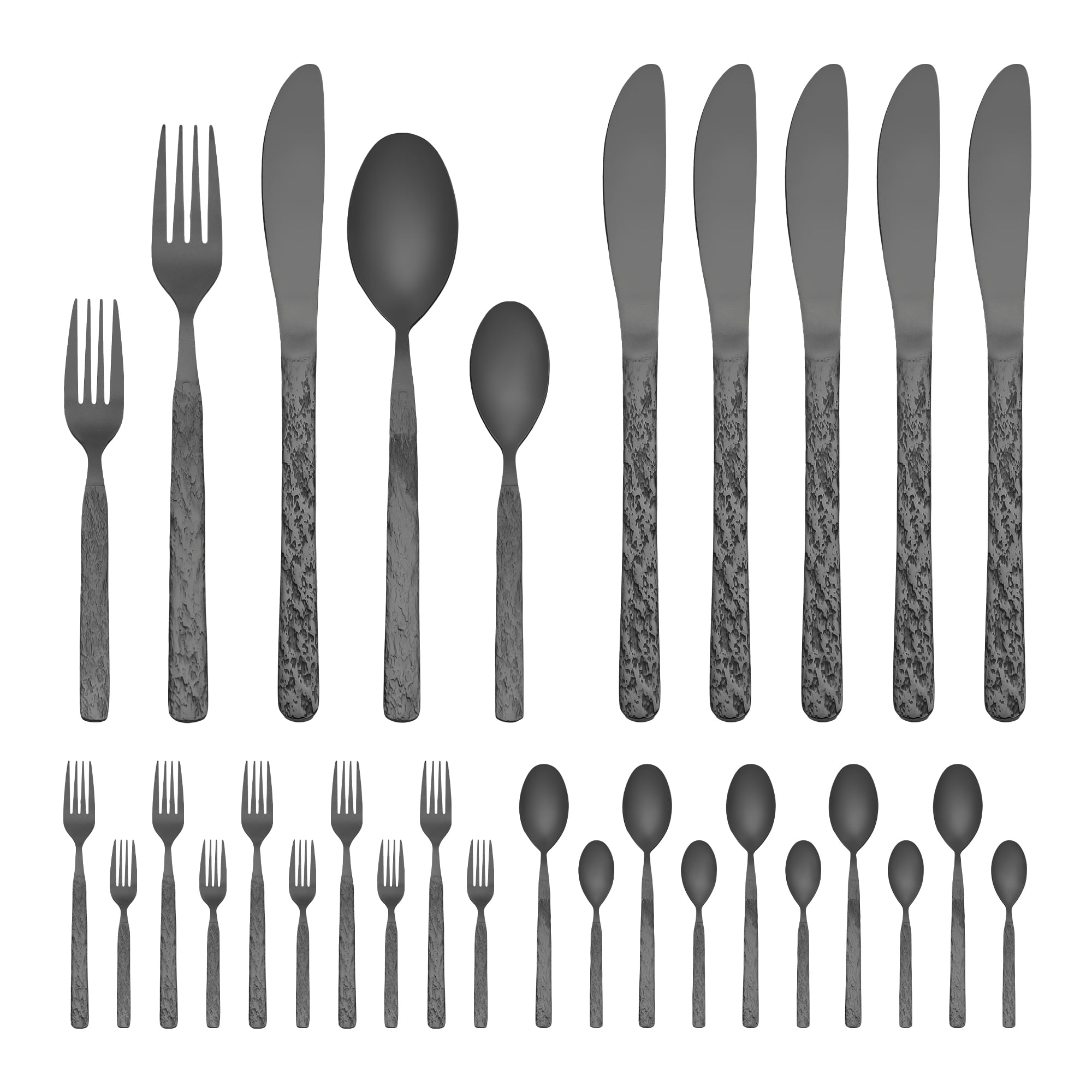 Unique Bargains Stainless Steel Mirror Polished Flatware Set for Kitchen Black 30pcs