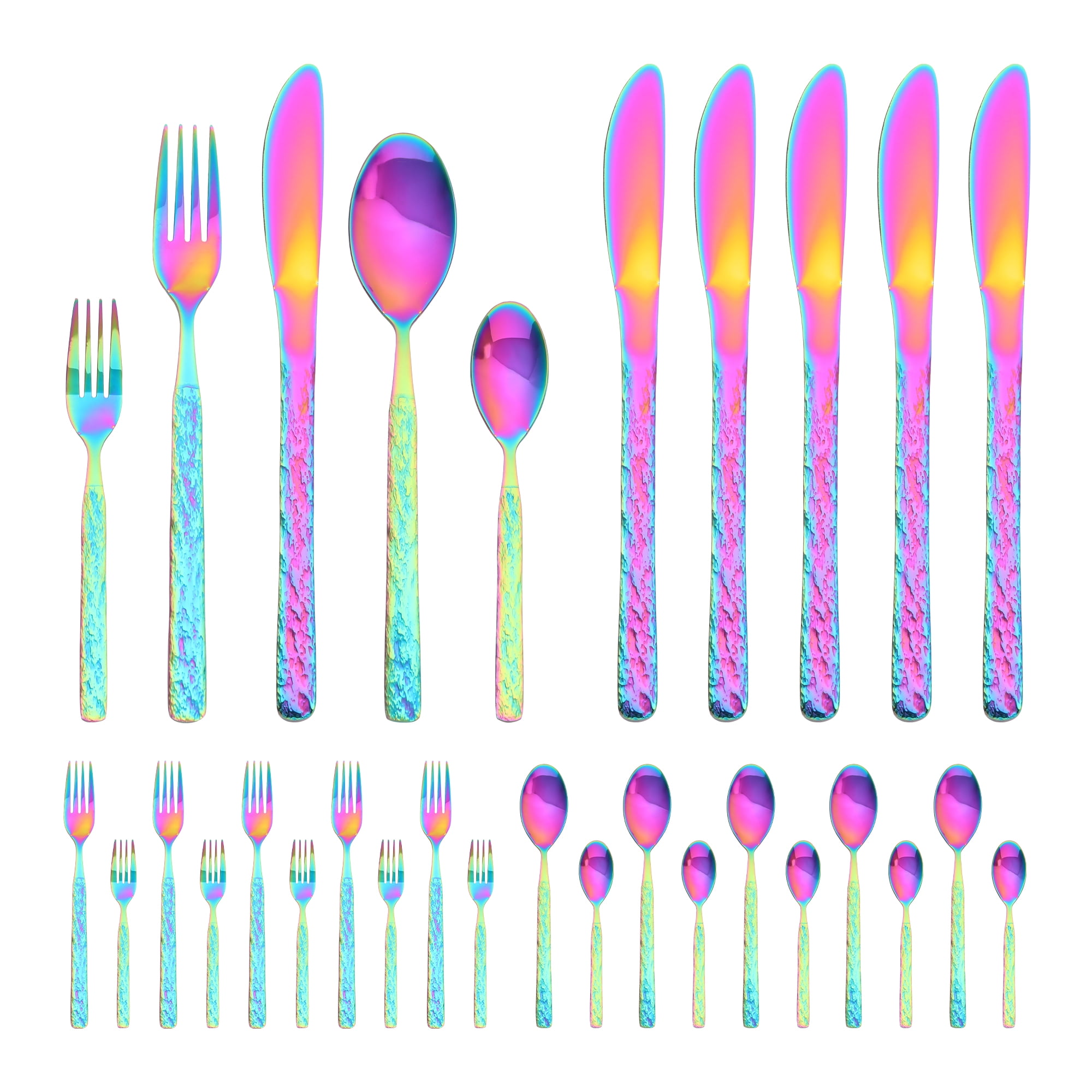 Unique Bargains Stainless Steel Mirror Polished Flatware Set for Kitchen Colorful 30pcs