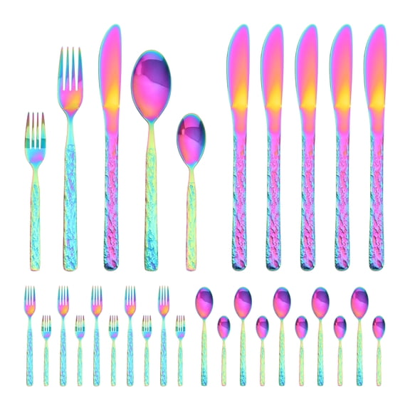 Unique Bargains Stainless Steel Mirror Polished Flatware Set for Kitchen Colorful 30pcs