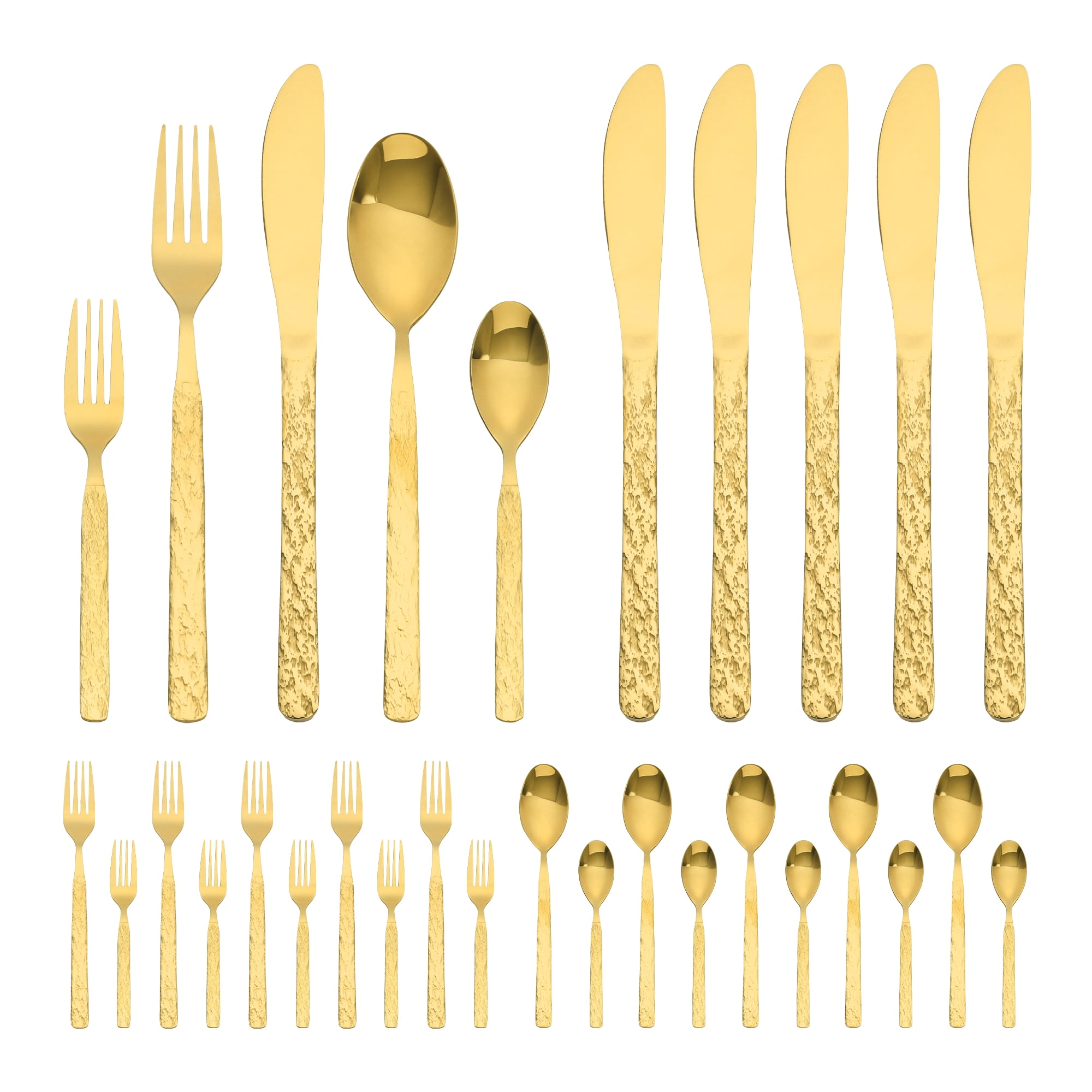 Unique Bargains Stainless Steel Mirror Polished Flatware Set for Kitchen Gold 30pcs